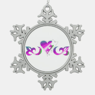 Butterfy Lily en Heart Tin Sneeuwvlok Ornament