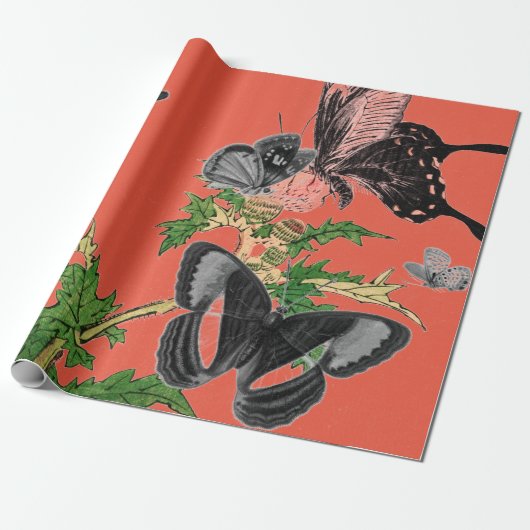BUTTERLIE VAN Wrapppapier EN RODE JAPANS Cadeaupapier (Uitgerold)