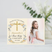 Butterrome Floral 1e Heilige Communie Bedankkaart (Staand voorkant)