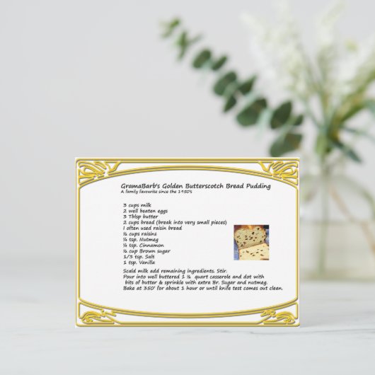 Butterscotch Bread Pudding Recipe Briefkaart (Staand voorkant)