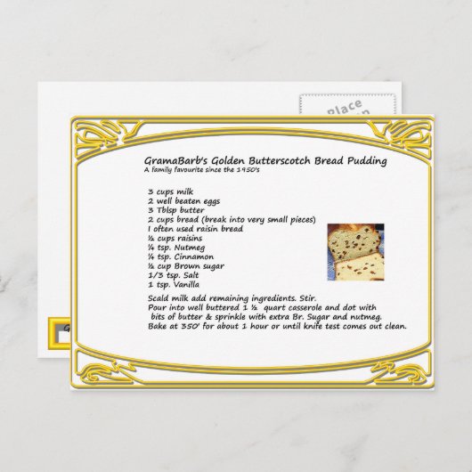 Butterscotch Bread Pudding Recipe Briefkaart (Voorkant / Achterkant)