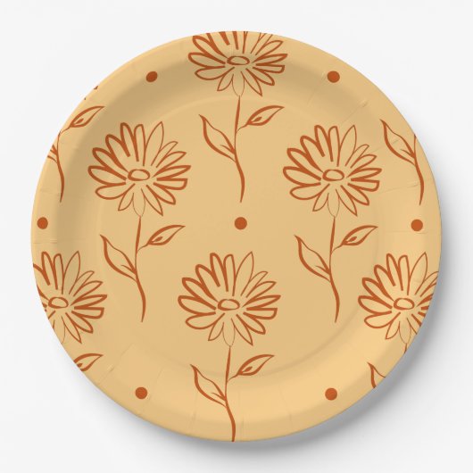 Butterscotch Colored Sunflower Pattern Papieren Bordje (Voorkant)