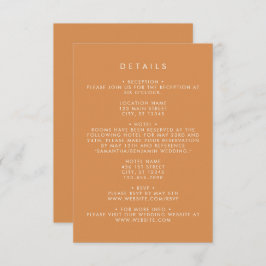 Butterscotch coördinaat bruiloft details informatiekaartje