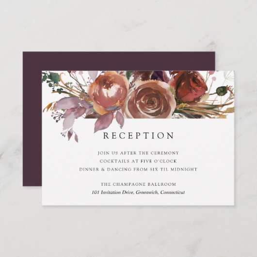 Butterum & Plum Bruiloft Receptie Kaart (Voorkant / Achterkant)