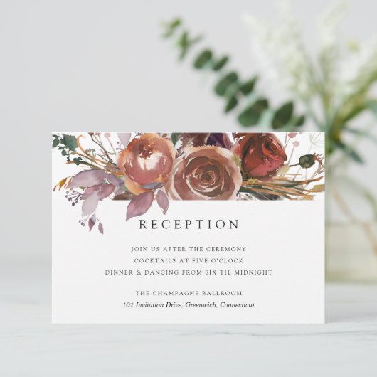 Butterum & Plum Bruiloft Receptie Kaart (Staand voorkant)