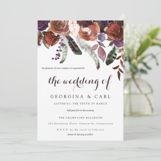 Butterum & Plum bruiloft uitnodiging 1 (Staand voorkant)