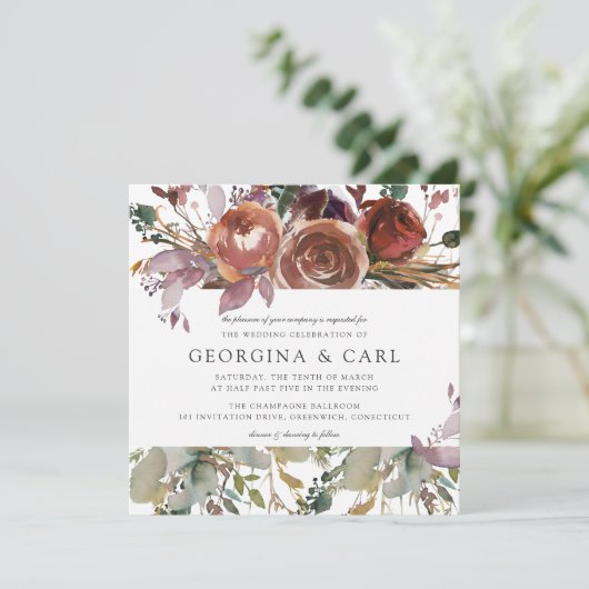 Butterum & Plum bruiloft uitnodiging | Vierkant 1 (Staand voorkant)