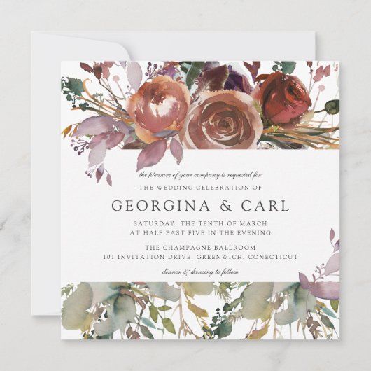 Butterum & Plum bruiloft uitnodiging | Vierkant 1 (Voorkant)