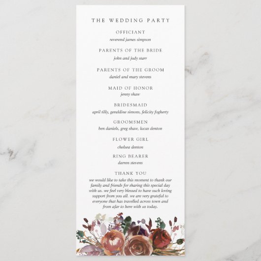 Butterum & Plum huwelijksceremonie programma Programmakaart (Achterkant)