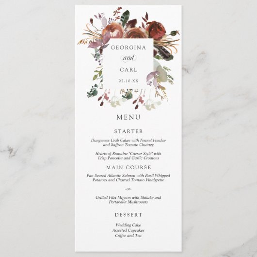 Butterum & Pruim Bruiloft Menu Kaart (Voorkant)