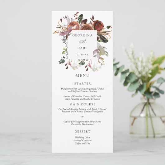 Butterum & Pruim Bruiloft Menu Kaart (Staand voorkant)