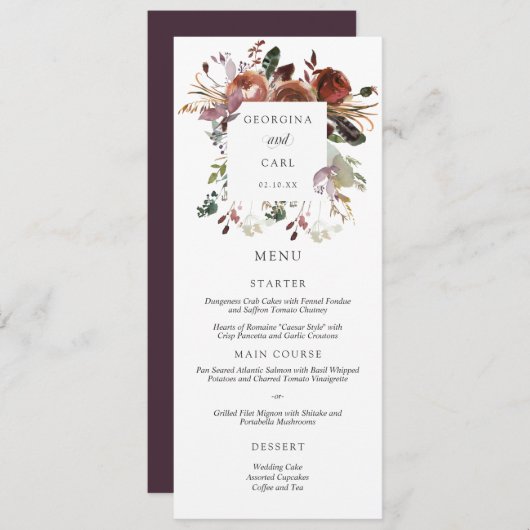 Butterum & Pruim Bruiloft Menu Kaart (Voorkant / Achterkant)