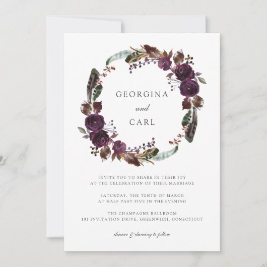 Butterum & Pruimenkrans bruiloft uitnodiging (Voorkant)