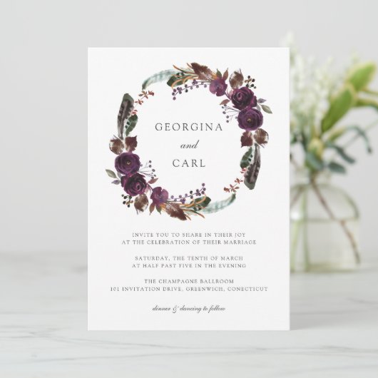 Butterum & Pruimenkrans bruiloft uitnodiging (Staand voorkant)