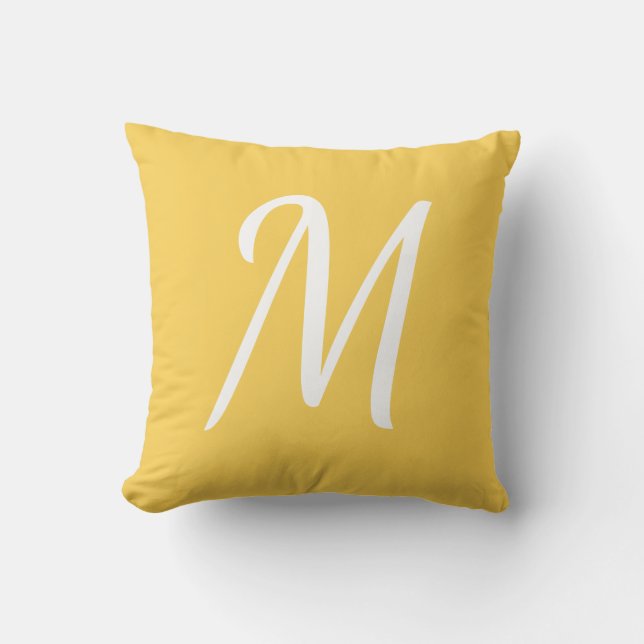 Buttery Yellow en White Monogram Kussen (Voorkant)