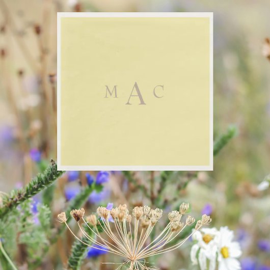 Buttery Yellow Monogram Wedding Cocktail Servet