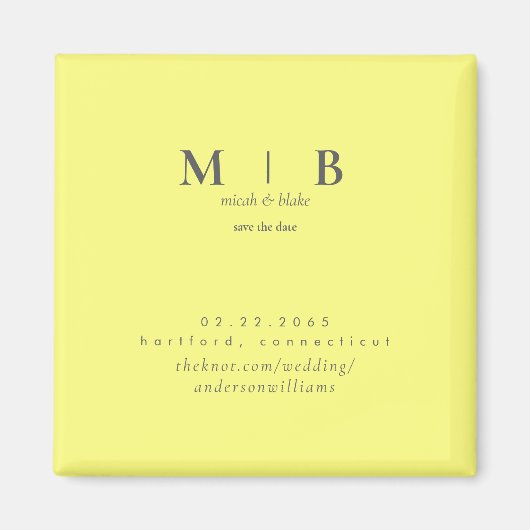 Buttery Yellow Monogram Wedding Save the Date Magneet (Voorkant)