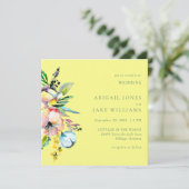 Buttery Yellow Summer Floral Square Wedding II Kaart (Staand voorkant)