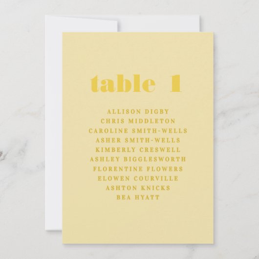 Buttery Yellow Tafel Nummer Zitting Grafiek (Achterkant)