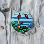 Button, 2 Rode paddenstoelen Ronde Button 4,0 Cm (In situ)