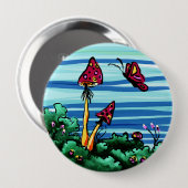 Button, 2 Rode paddenstoelen Ronde Button 4,0 Cm (Voorkant /achterkant)