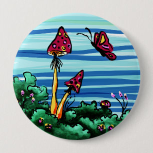 Button, 2 Rode paddenstoelen Ronde Button 4,0 Cm