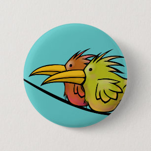 Button, 2 vogels op een draad ronde button 5,7 cm