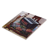 Button accordeon op stoel met bloemrijke stoel tegeltje (Zijkant)