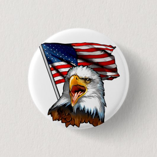 Button ~ American Eagle en de Amerikaanse vlag (Voorkant)