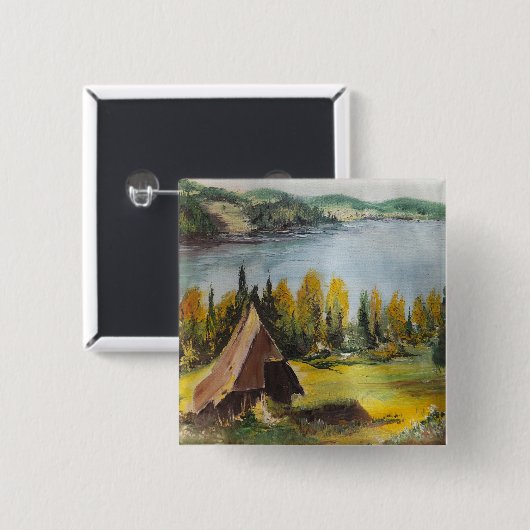 Button Ann Hayes schildert het alet op het meer (Voorkant /achterkant)