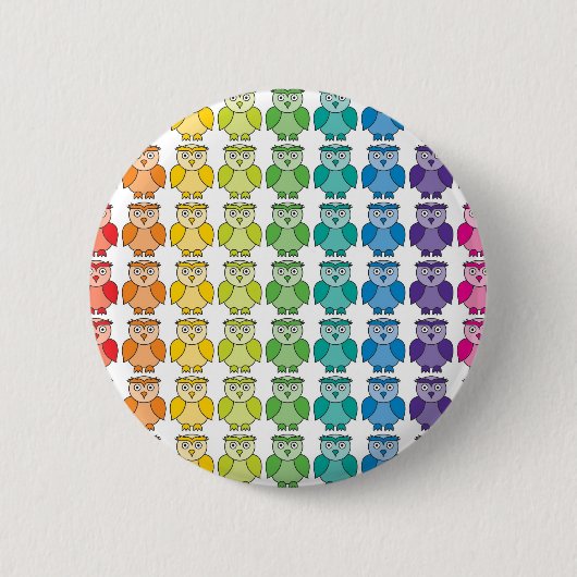 Button Badge - Cute Rainbow Owl Pattern (Voorkant)