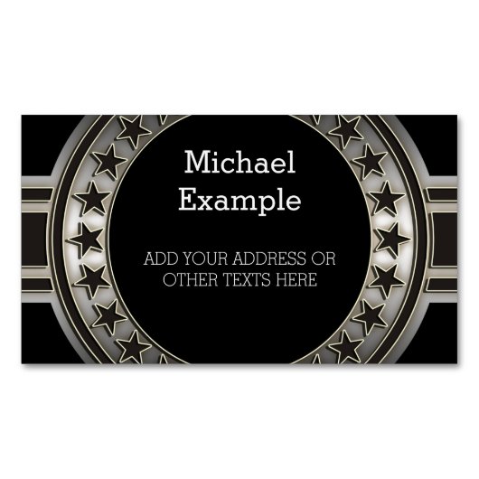 Button / banner - sterren zilver zwart + uw rug. magnetisch visitekaartje (Voorkant)