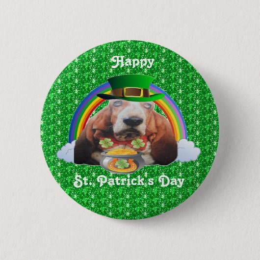 Button Basset Hound Happy St Patrick's Day (Voorkant)
