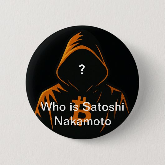 Button beeldt de schepper van Bitcoin uit. (Voorkant)
