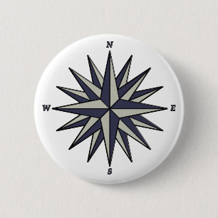 Button Blauwe kompas Roos