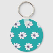 Button blauwgroen bloempatroon sleutelhanger (Voorkant)