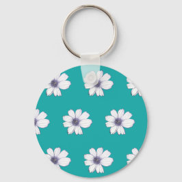 Button blauwgroen bloempatroon sleutelhanger