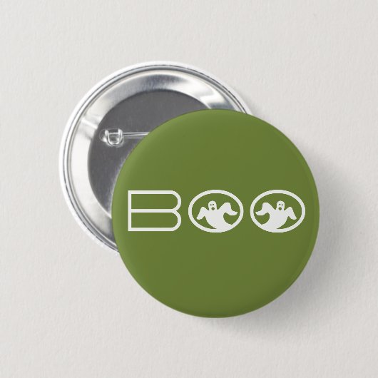 Button Boo Halloween, groen en wit (Voorkant /achterkant)