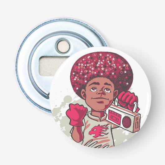 Button Bottle Opener – YOUTH Power Afro & Boombox  (Voorkant)