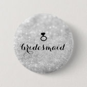 Button - Bridesmaid Glitter Ring Bling Silver (Voorkant)