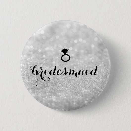 Button - Bridesmaid Glitter Ring Bling Silver (Voorkant)