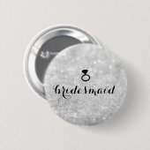 Button - Bridesmaid Glitter Ring Bling Silver (Voorkant /achterkant)