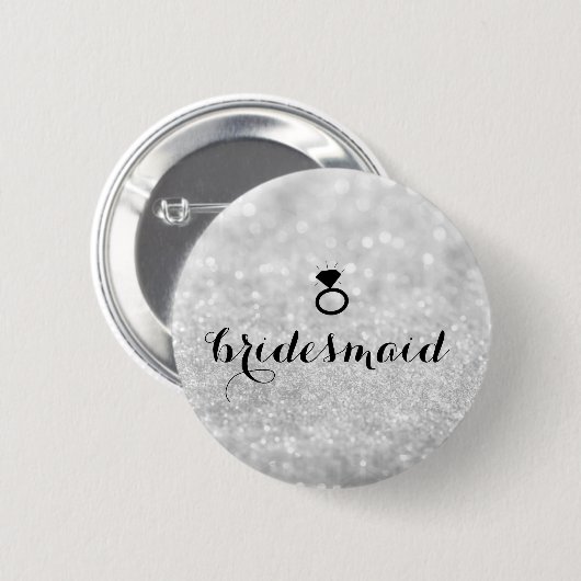 Button - Bridesmaid Glitter Ring Bling Silver (Voorkant /achterkant)
