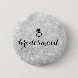 Button - Bridesmaid Glitter Ring Bling Silver