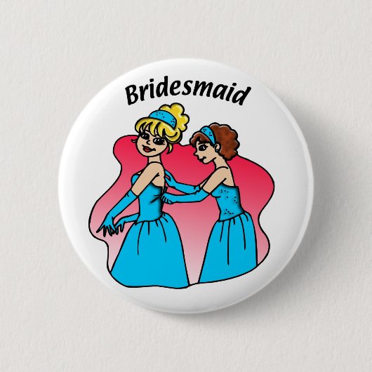 Button: bruidsmeisje (blauw) ronde button 5,7 cm (Voorkant)