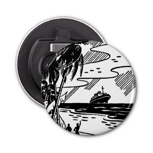 Button cruiseschip met omtreklijn button flesopener (Voorkant)