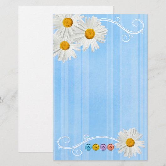 Button Daisy Blue Briefpapier (Voorkant / Achterkant)