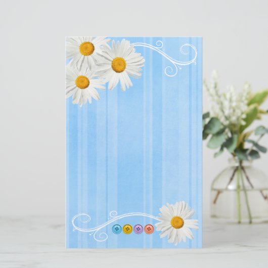Button Daisy Blue Briefpapier (Staand voorkant)
