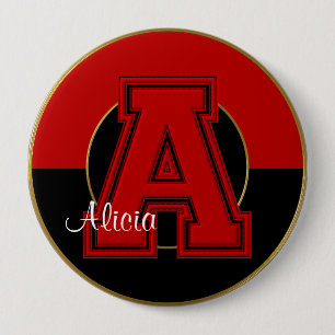 Button de Met monogram van de school, rood-Zwarte