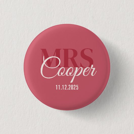 Button Elegant Wedding Couple Name Red Ivory Color (Voorkant)